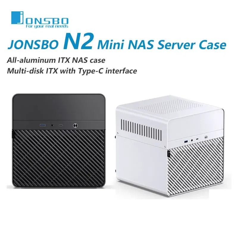 Color: Silver - JONSBO N2 ITX Mini NAS Server Small Case All-In-One Aluminum Suitcase Portable Case 5 Hard Disk Location Hot-Swappable Chassis
