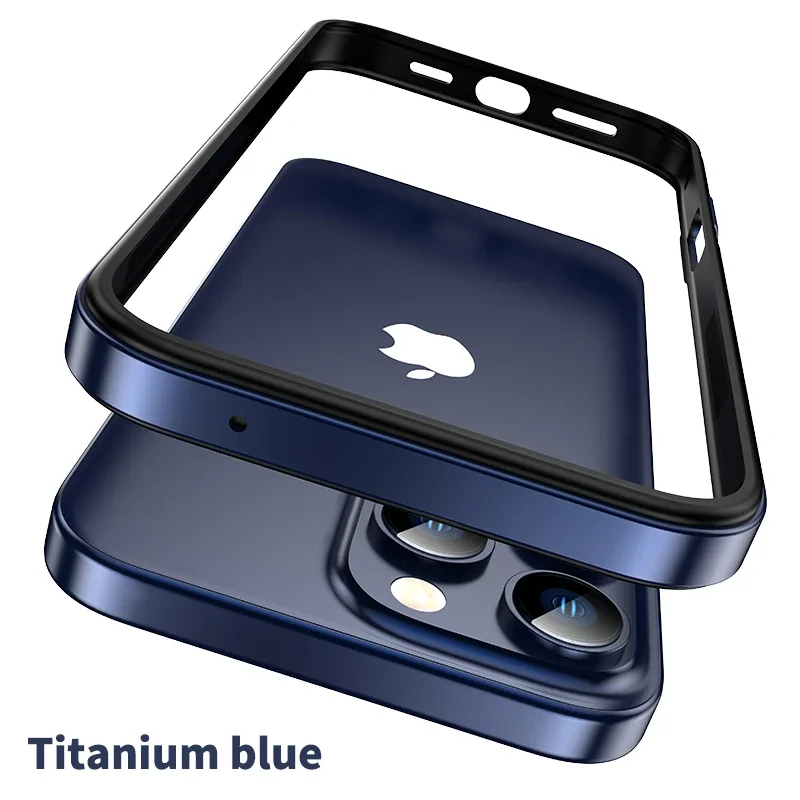 Color: Beige, Material: Microfiber - Titanium Metal Frame Bumper Shockproof Case for IPhone 16 15 Pro Max Plus 5G for Apple Solid Colour Protection Phone Cover
