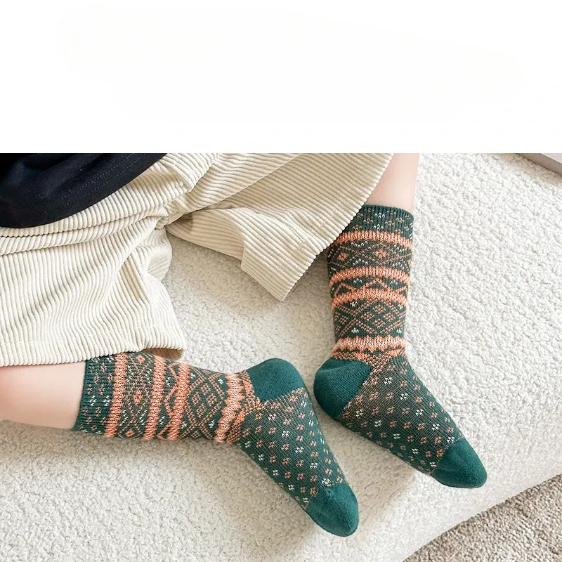 Color: Beige, Size: 10-12T - Three Pairs of Spring and Autumn New Children's Double Needle Double Road Boneless Zero Line Combed Cotton Comfortable Socks