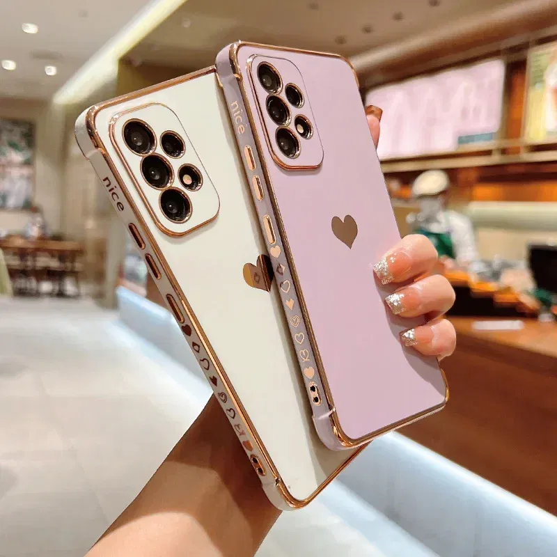 Color: Beige, Compatible-Phone Models: For iPhone 13 Mini, Ships From: CHINA - Electroplating Side Love Heart Phone Case For Samsung Galaxy S25 Ultra S24 S23 S22 A16 A55 Protect Lens Shockproof Back Cover