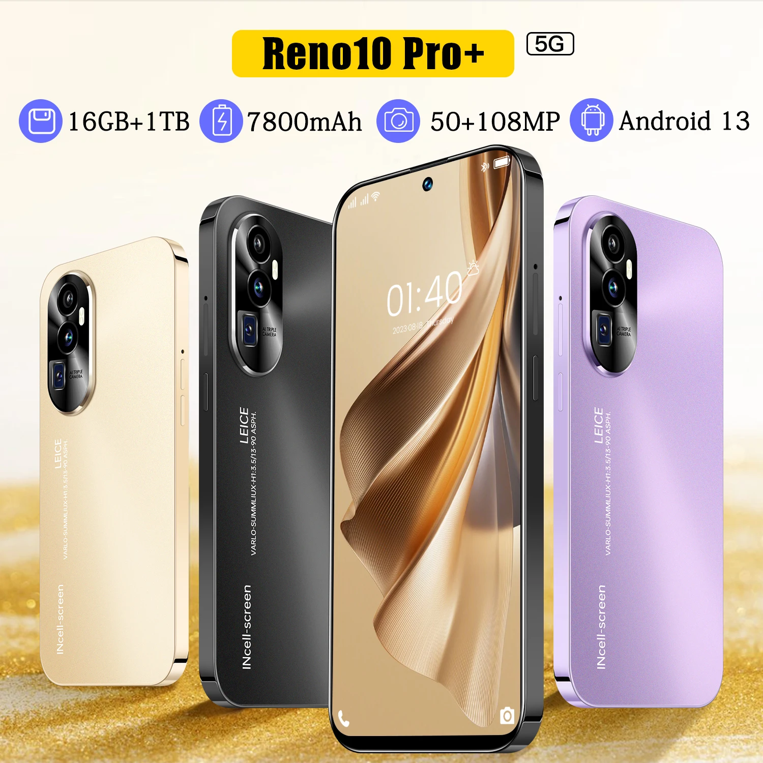 Color: Rose Golden, Bundle: Bundle 19 - 2025 New Reno 10 Pro Smartphone 7.3 inch Full Screen 5G Cell Phone 16TB+1TB 7800mAh Mobile Phones 108MP Global Version Celulares