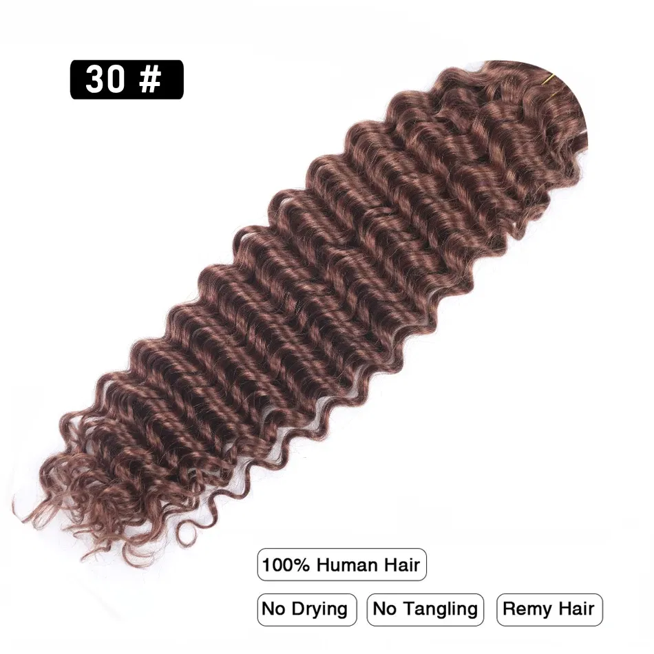 Color: #6, Stretched Length: 22INCHES - Pre-Colored Brazilian Deep Wave Bulk Human Hair No Weft Remy Bulk Human Hair 14 To 28 Inch Bulk Hair Extension Crochet Braids