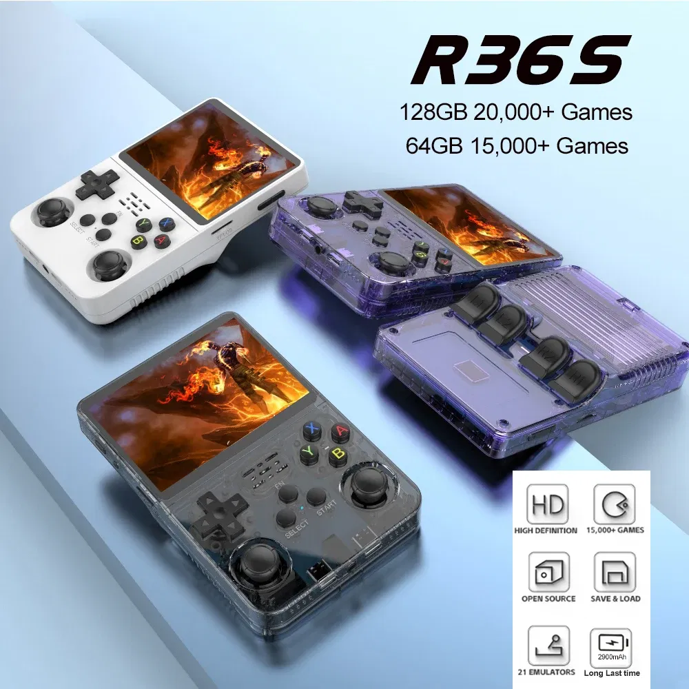 Color: Orange - R36S Retro Handheld Video Game Console Linux System 3.5 Inch IPS Screen Portable Pocket Video Player 64GB RG35S Plus