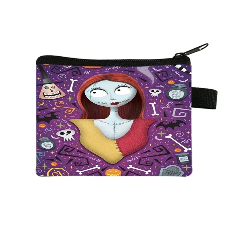Color: black - The Nightmare Before Christmas Coin Purse Female Wallets Portable ID Card Holders Children's Key Storage Bag Birthday Gifts