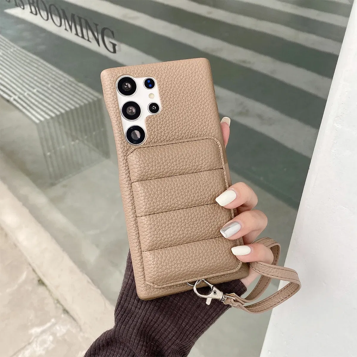 Color: WHITE, Material: ABS - Luxury Lanyard Wallet Case For Samsung Galaxy S21 FE S22 S23 Plus Note 20 Ultra A52 A53 A54 5G Lichee Pattern Leather Cover