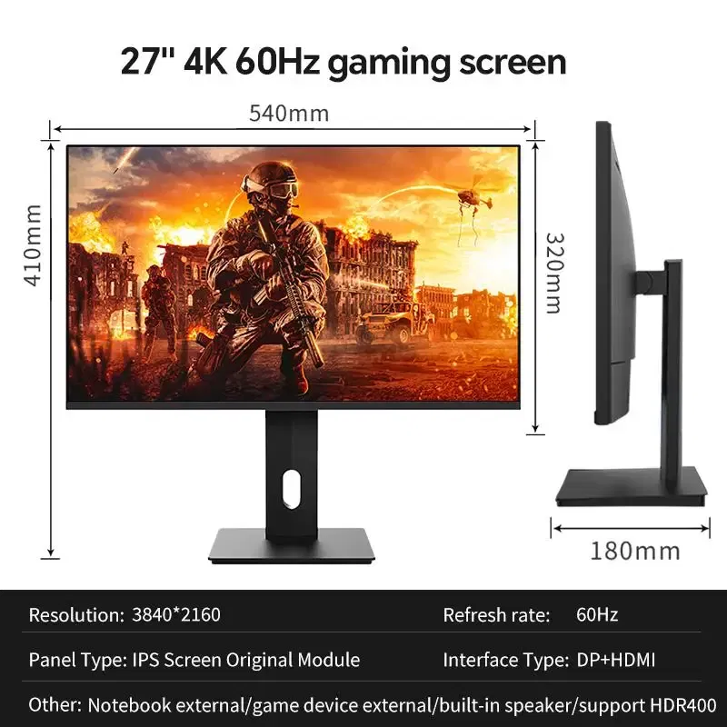 Color: black, Ships From: CHINA - Top Anmite 27" IPS 4K Monitor Ps4 LCD Computer Game High color gamut screen suitable for graphic designers