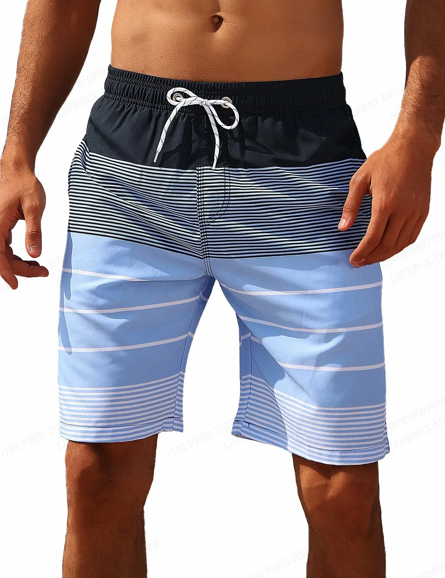 Color: Pink, Size: 5XL - Striped Beach Shorts Men Fashion Swimwear Board Shorts Trunk Gym Fitness Pants Men's Briefs Swimsuit Kids Beachwear Short Boy