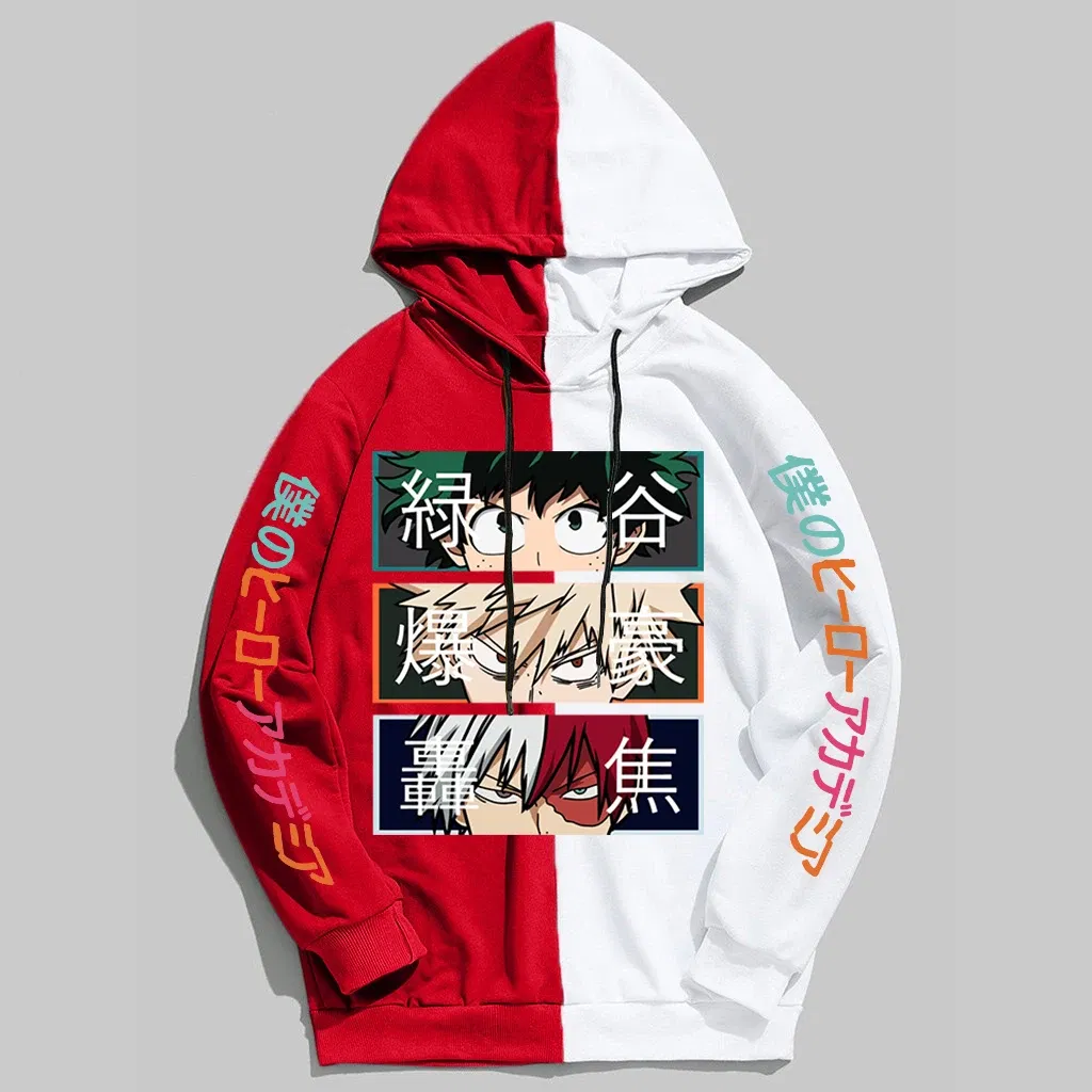 Color: Brown, Size: M - 2022 New Anime My Hero Academia Hoodies Men Pullover Hiphop Hooded Sweatshirt Patchwork Women Streetwear Long Sleeve Unisex Tops