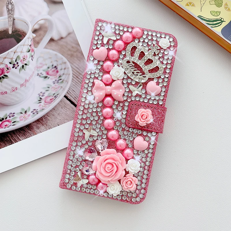 Color: Pink, Material: tpu - Wallet Glitter Case For Samsung Galaxy S24 FE S23 Ultra S22 Plus S21 S20 A13 A14 A15 A16 A53 A54 A55 A34 Flip Luxury Leather