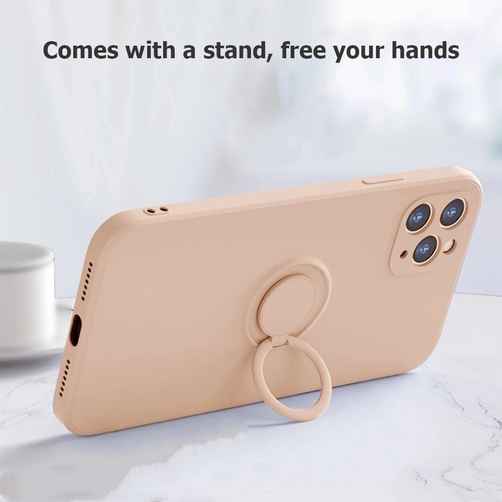 Color: Ivory, Compatible-Phone Models: For iPhone 14 Pro Max, Ships From: CN - With Ring Holder Shockproof Case For IPhone 16 15 14 13 12 11 Pro Max Silicone TPU Soft Back Cover