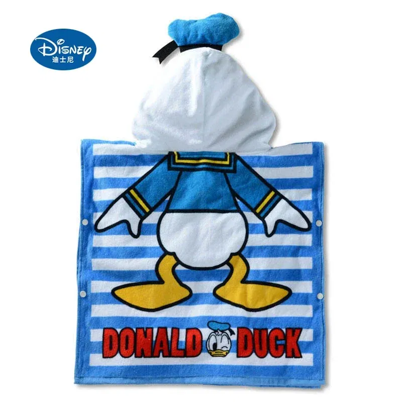Color: Green - Disney Kids Hooded Bath Towel Child Breathable Gauze Cloak Beach Towel Mickey Minnie McQueen Car Cartoon Boy Girl Towel Gift