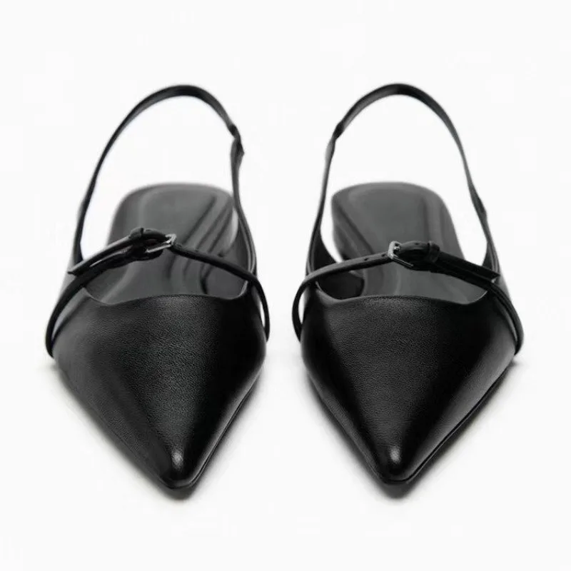 Color: black, Shoe Size: 37 - New Women Sandal Fashion Pointed Toe Shallow Mouth Non-slip  Ladies Elegant Slingback Shoes Flat Sandals