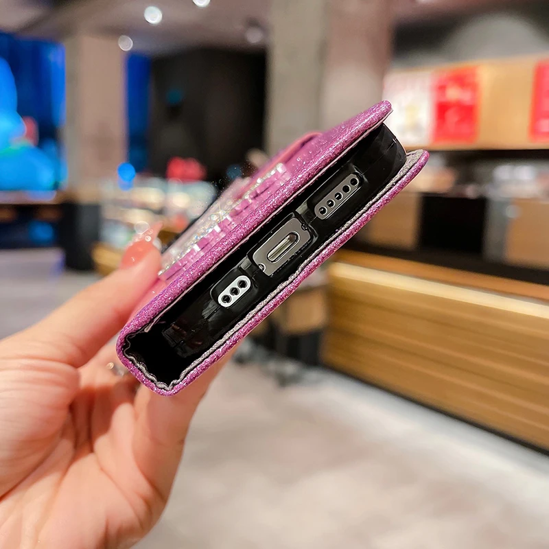 Color: Gold, Material: PC - Glitter Wallet Leather Case For Samsung Galaxy S25 FE S24 Ultra S23 Plus S22 S21 A35 A36 A56 A55 A13 A14 A15 A16 A26 A34 A33 A54