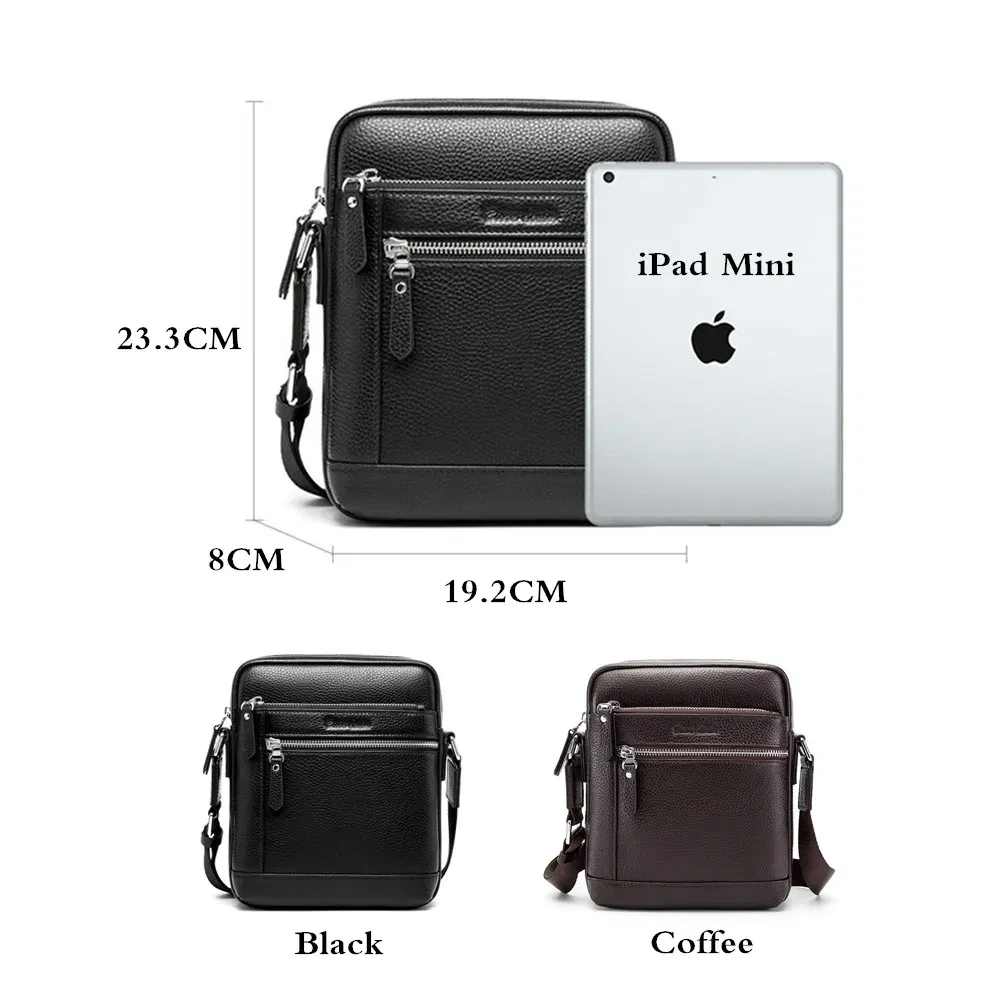 Color: Ivory, Ships From: CN - BISON DENIM Classic Black Male Bag Genuine Leather Business Crossbody Bag iPad Mens Messenger Bag Casual bolsas male N2845