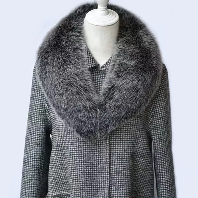 Color: GRAY, Size: XL - Winter Real Fox Fur Collar Woman Furry Natural Raccoon Fur Scarf Shawls Luxury Neck Warmer Wraps For Coat Fur Scarves Large Size