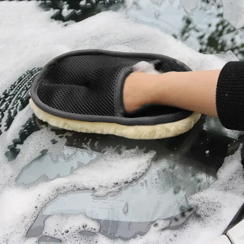 Color: Blue - Car Washing Imitation Wool Gloves Thickened Plush Car Wiping Gloves Waxing Polishing Car Cleaning Products cleaning cloth