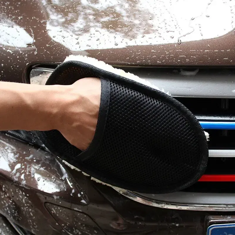 Color: Blue - Car Washing Imitation Wool Gloves Thickened Plush Car Wiping Gloves Waxing Polishing Car Cleaning Products cleaning cloth