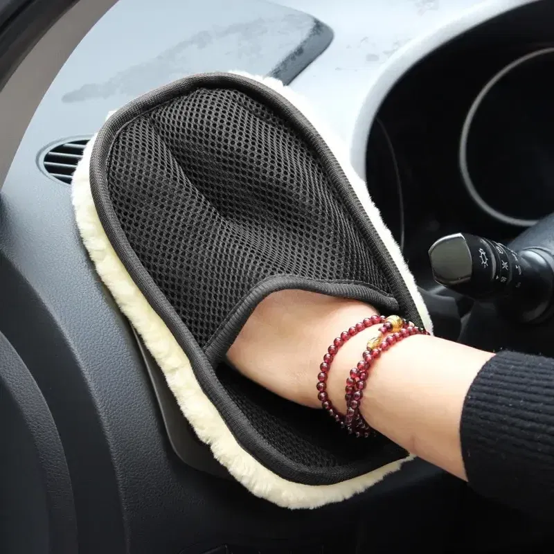 Color: Blue - Car Washing Imitation Wool Gloves Thickened Plush Car Wiping Gloves Waxing Polishing Car Cleaning Products cleaning cloth