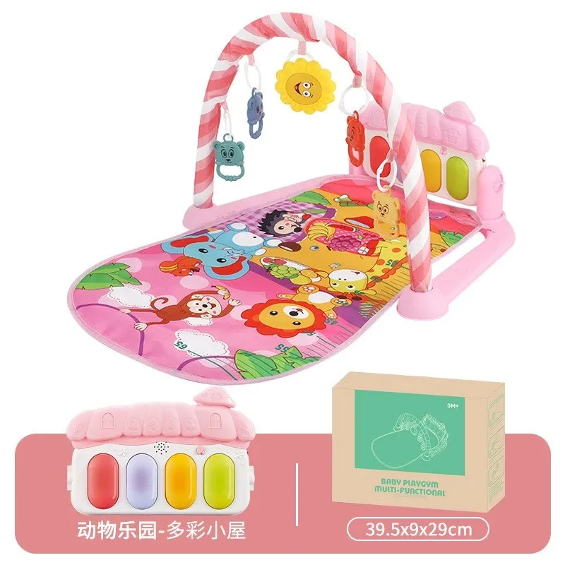 Color: Burgundy - Baby Fitness Frame Floor Mat Newborn Piano Crawling Blanket Pedal Children Play Mat Rack Crawling Blanket Infant Play Rug Gifts