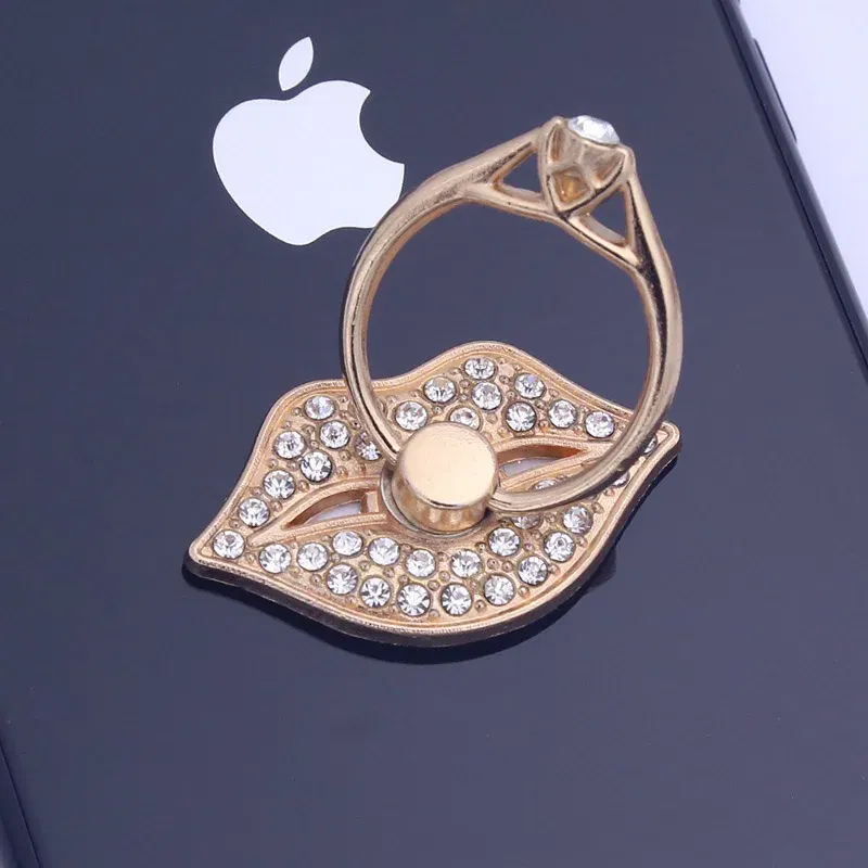 Color: Pink - Lip Phone Holder Metal Diamond-studded Ring Holder Red Lips Ring Holder OPPO VIVO  Cellphone Holder  Universal
