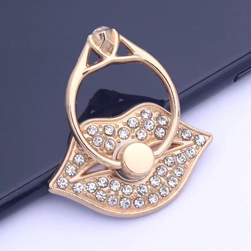 Color: Pink - Lip Phone Holder Metal Diamond-studded Ring Holder Red Lips Ring Holder OPPO VIVO  Cellphone Holder  Universal