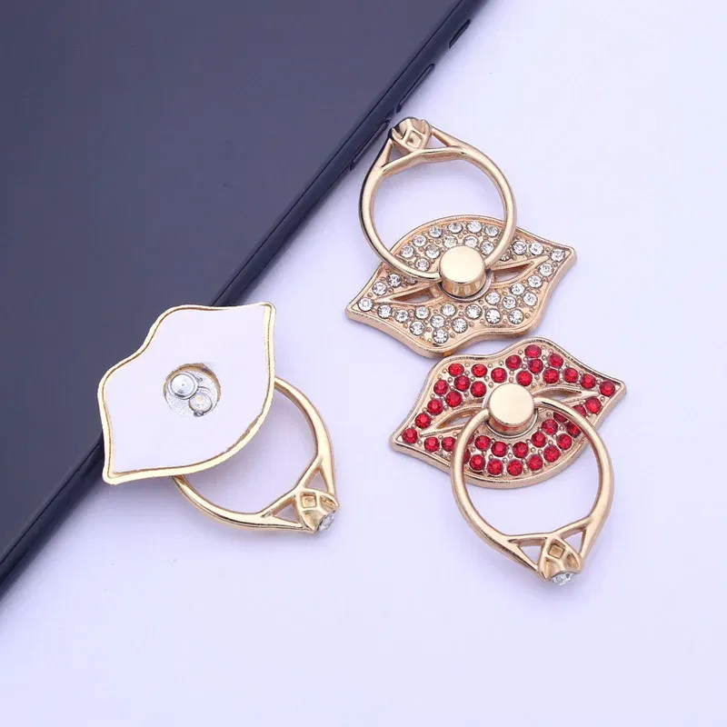 Color: Pink - Lip Phone Holder Metal Diamond-studded Ring Holder Red Lips Ring Holder OPPO VIVO  Cellphone Holder  Universal