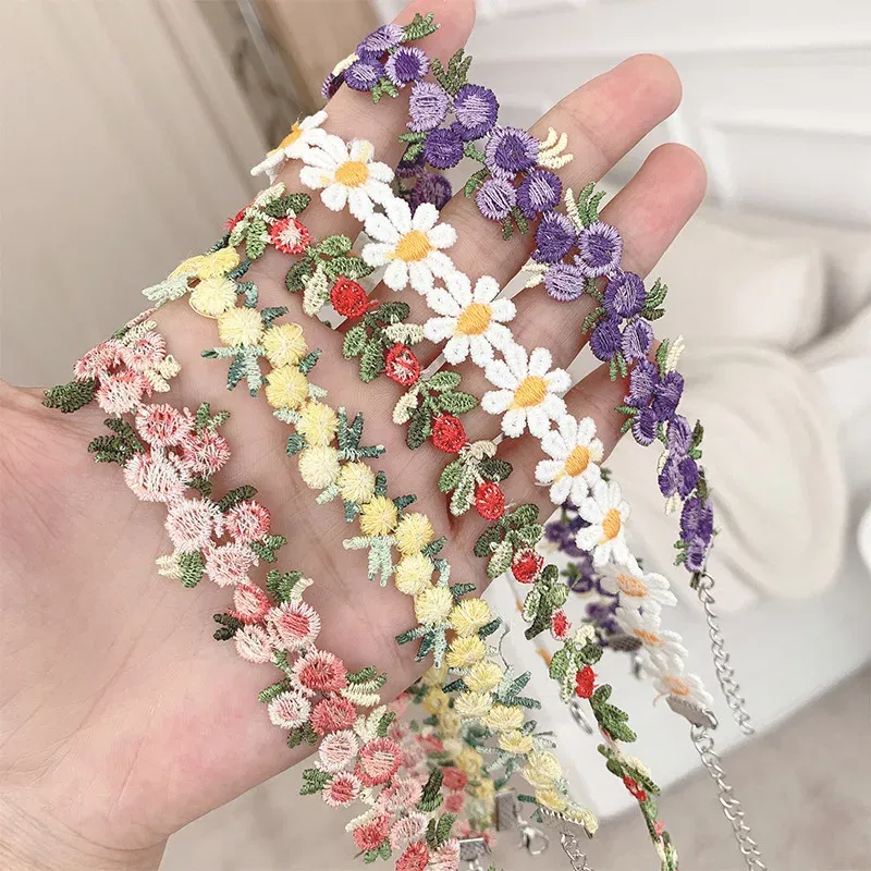 Metal Color: cobalt violet - New Sweet Flowers Lace Necklace Choker for Women Girls Good Quality Embroidery Fashion Romantic Design Accessory Jewelry