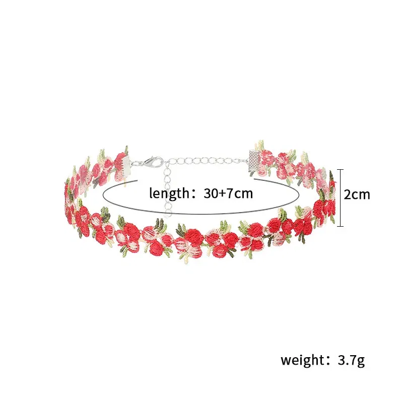 Metal Color: cobalt violet - New Sweet Flowers Lace Necklace Choker for Women Girls Good Quality Embroidery Fashion Romantic Design Accessory Jewelry