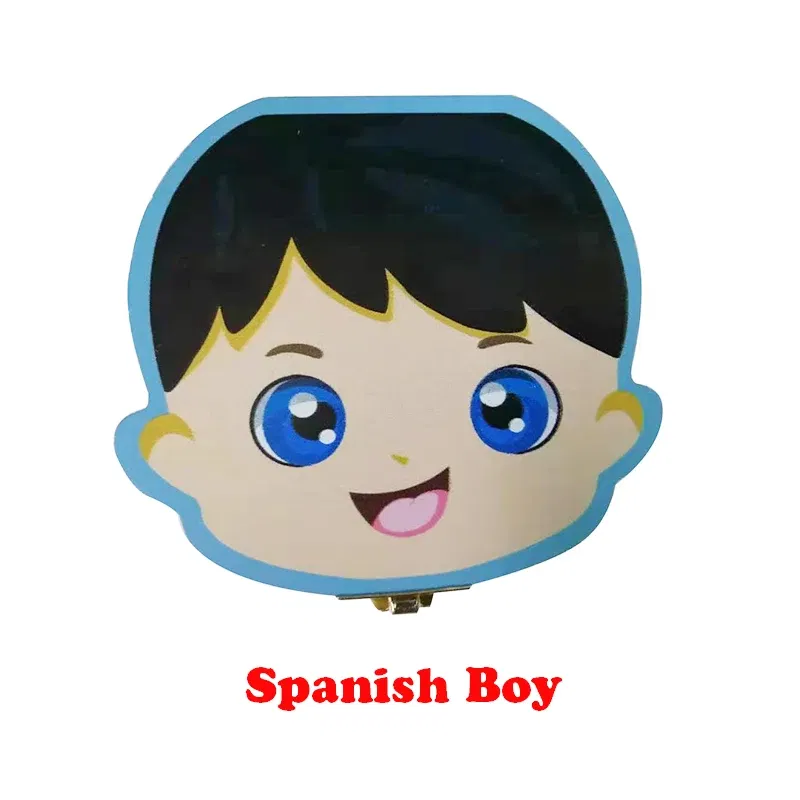 Color: Red - Cute Wooden Baby Tooth Box Boxes Kids Milk Teeth Storage Box English/Spanish/French/Russian/Italian/Portuguese Keepsake Boxes