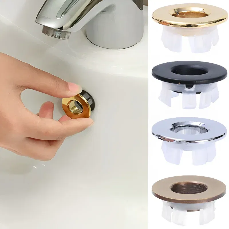 Color: WHITE - Bathroom Basin Faucet Sink Overflow Cover Brass Six-foot Ring Insert Replacement Hole Cover Cap Chrome Trim Bathroom Accessories