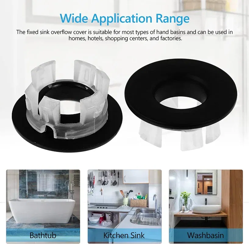 Color: WHITE - Bathroom Basin Faucet Sink Overflow Cover Brass Six-foot Ring Insert Replacement Hole Cover Cap Chrome Trim Bathroom Accessories