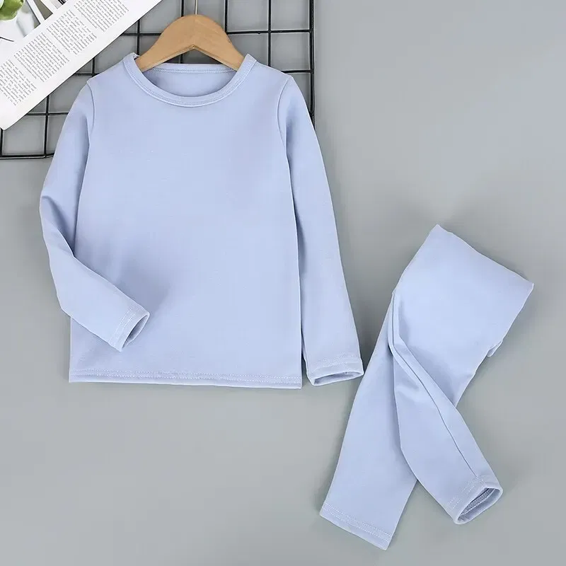 Color: SKY BLUE, Kid Size: 19 - 2-Piece Children's Thermal Underwear Suit boys' Autumn Clothes And Trousers Padded Cotton Sweater Girls' Casual Joker Home Cloth