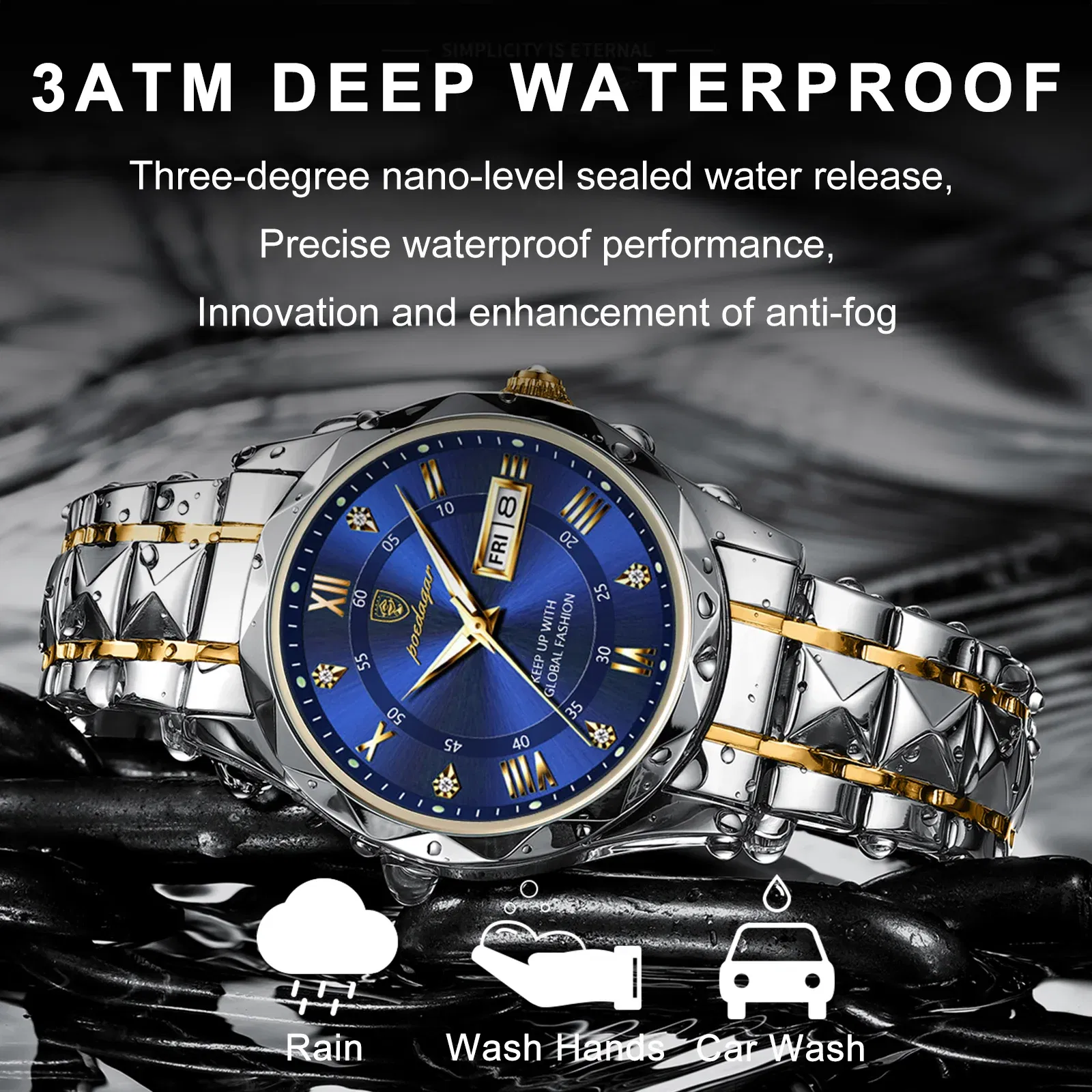Color: Rose - POEDAGAR Top Luxury Men Quartz Watch For Men Sports Waterproof Luminous Stainless Steel Date Week Men's Watches Male Clock reloj