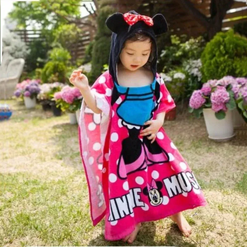 Color: Green - Disney Kids Hooded Bath Towel Child Breathable Beach Towel Mickey Minnie McQueen Car Cartoon Boy Girl Towel 60x120cm