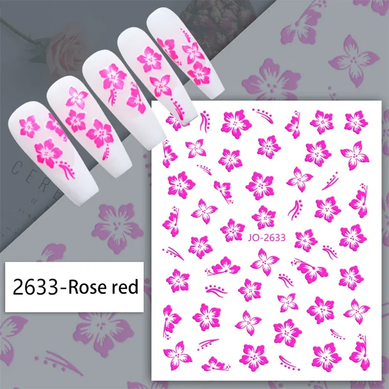 White French 3D Nail Stickers Manicure Gradient Line Flower Nail Art Designs Self-Adhesive Nail Tips Guides for DIY Decoration
