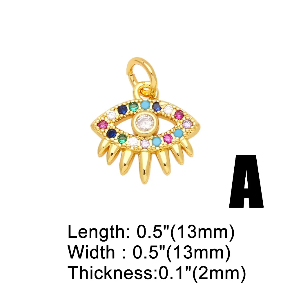 Metal color: Rhodium Plated - OCESRIO Multicolor Little Turkish Eye Bracelet Earring Charm Copper Gold Plated CZ Evil Eye Jewelry Making Supplies chma180