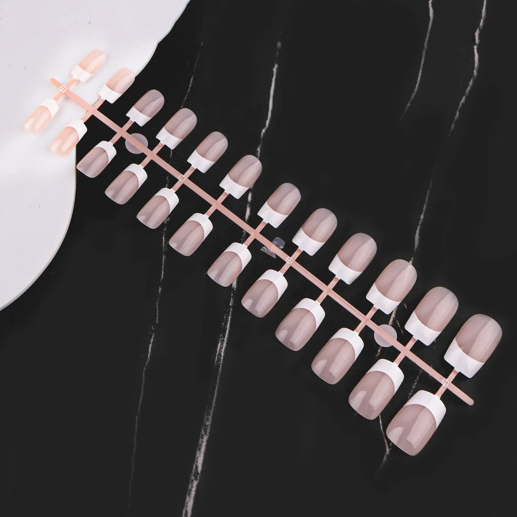 Color: GRAY - 24Pcs/bag French False Nails Frosted Press on Fake Nail Tips Full Cover Artificial Fingernails Ballet Detachable