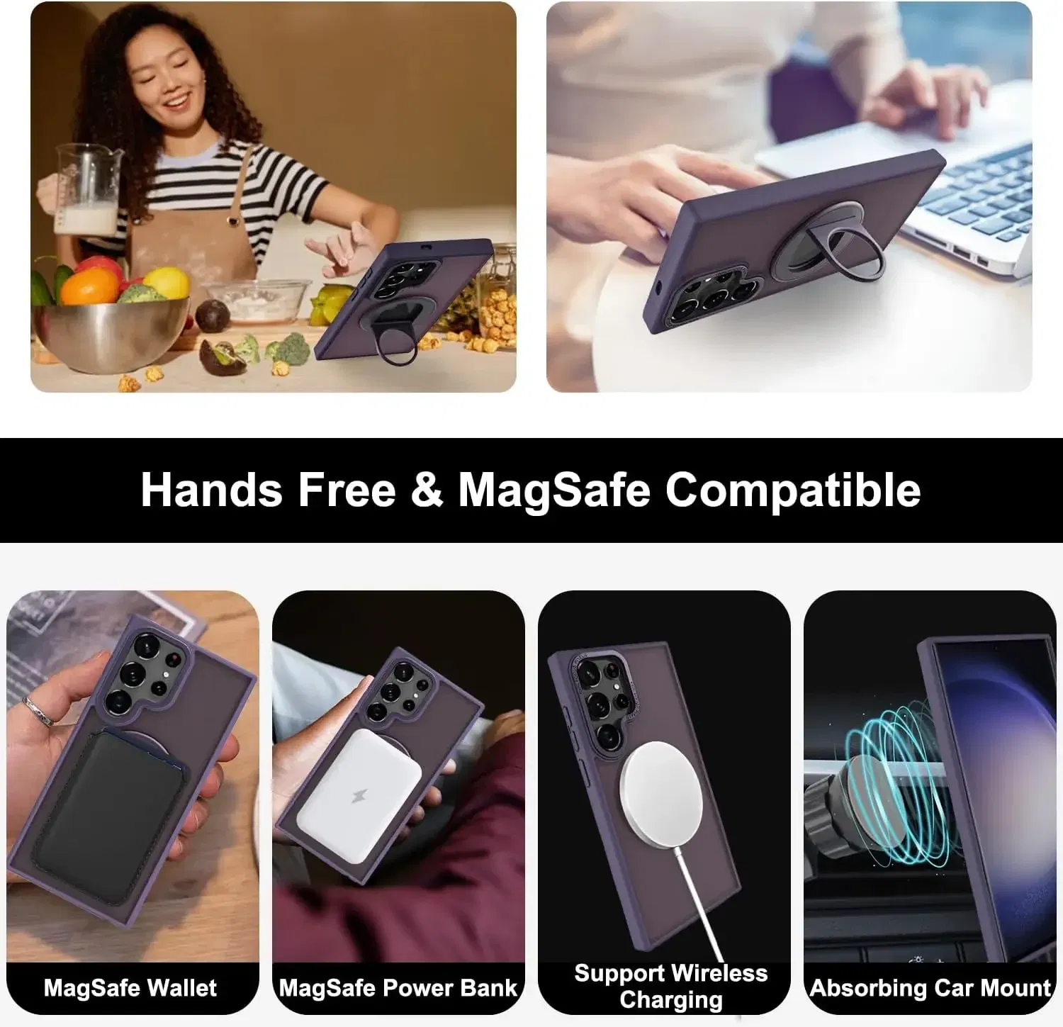 Material: nylon, Color: Black - Luxury Magsafe Wireless Charging Case for Samsung S24 S23 S22 Ultra Plus Case Skin Feel Magnetic Shockproof S23 FE Cover