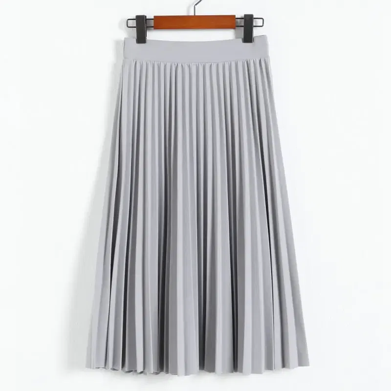 Color: Burgundy, Size: One Size - Spring and Autumn New Fashion Women's High Waist Pleated Solid Color Half Length Elastic Skirt Promotions Lady Black Pink