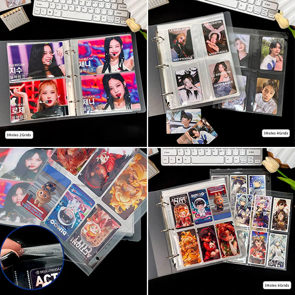 Color: Blue - A5 3/7 Ring Photocards Binder Sleeve 1/2/4/6 Pockets Clear Acid Free 6x4 Photo Album Refill Pages Trading Card Postcard Sleeve