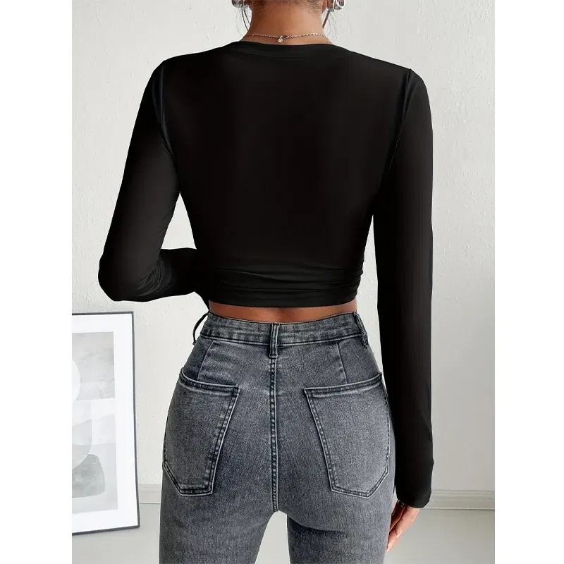 Color: black, Size: L - Autumn Winter Women's Long Sleeve T Shirt Slim Fit Tees Crop Tops Shirts Basic Tee Tops Workout Streetwear Y2K Fall Fashion 2025