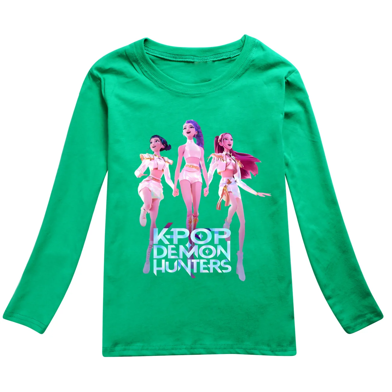 Color: Brown, Kid Size: 3T - KPop Demon Hunters Huntrix Tshirt Kids Clothes Teenage Boys O-Neck Cartoon Casual T-shirts Girls Long Sleeve Tops Child Clothing