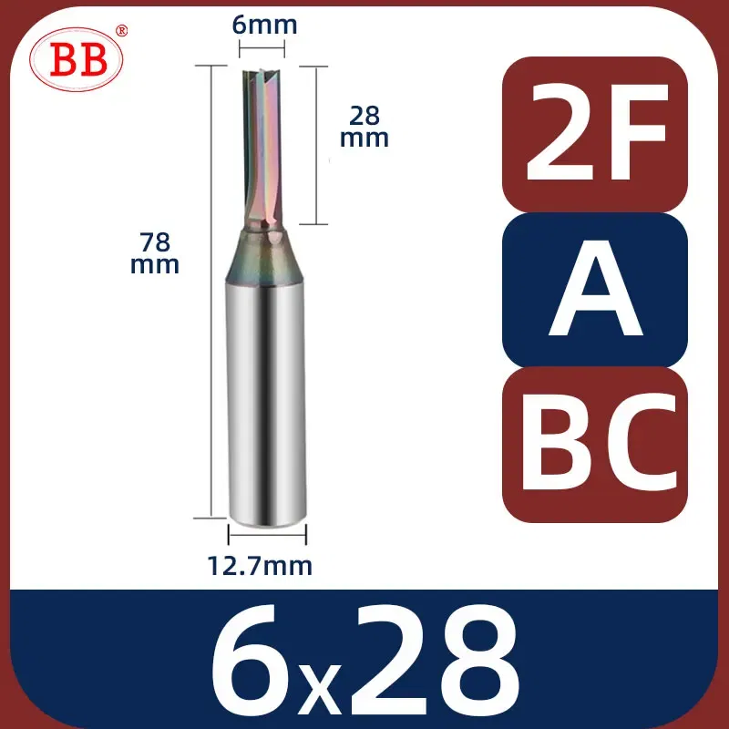 Cutting Edge Length: 4mm, Dimensions: 3.175*1*3 - BB Straight Slot Milling Cutter CNC Wood Engraving Machine Mill Rough Shape TCT Coated Edge D 6mm 8mm 2T 3T 4F Shank 1/2 12.7mm
