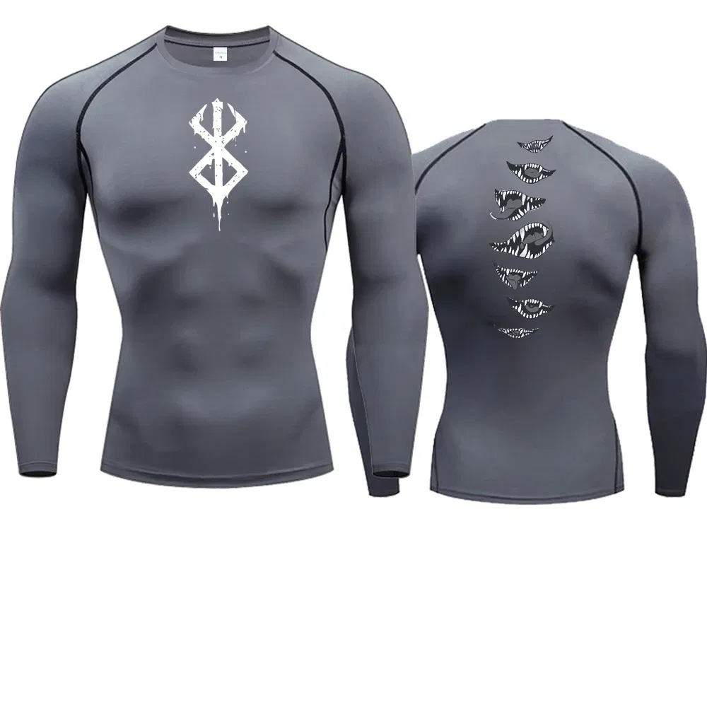 Color: Red, Size: L - 2024Anime Berserk Guts Men's Compression Shirt Fitness Sport Running Tight Gym TShirts Athletic Quick Dry Tops Tee Summer