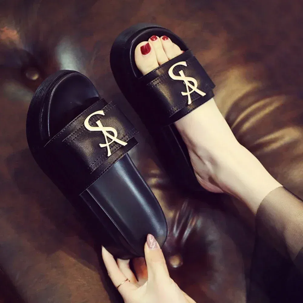 Color: Beige, Shoe Size: 34 - Slippers Summer Shoes Women Platform Design Slides Fashion Letters Ladies Shoes Casual Slipper Outside Non-slip Slippers Sandals