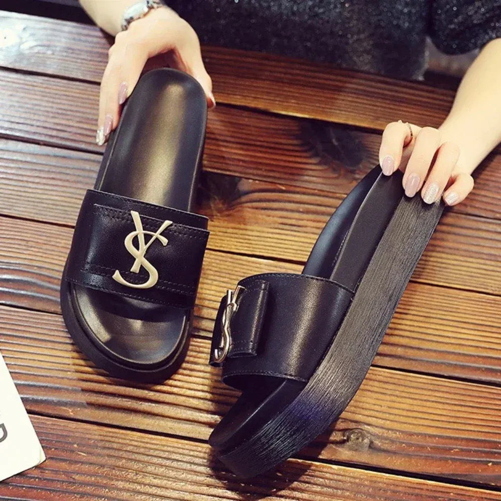 Color: Beige, Shoe Size: 34 - Slippers Summer Shoes Women Platform Design Slides Fashion Letters Ladies Shoes Casual Slipper Outside Non-slip Slippers Sandals