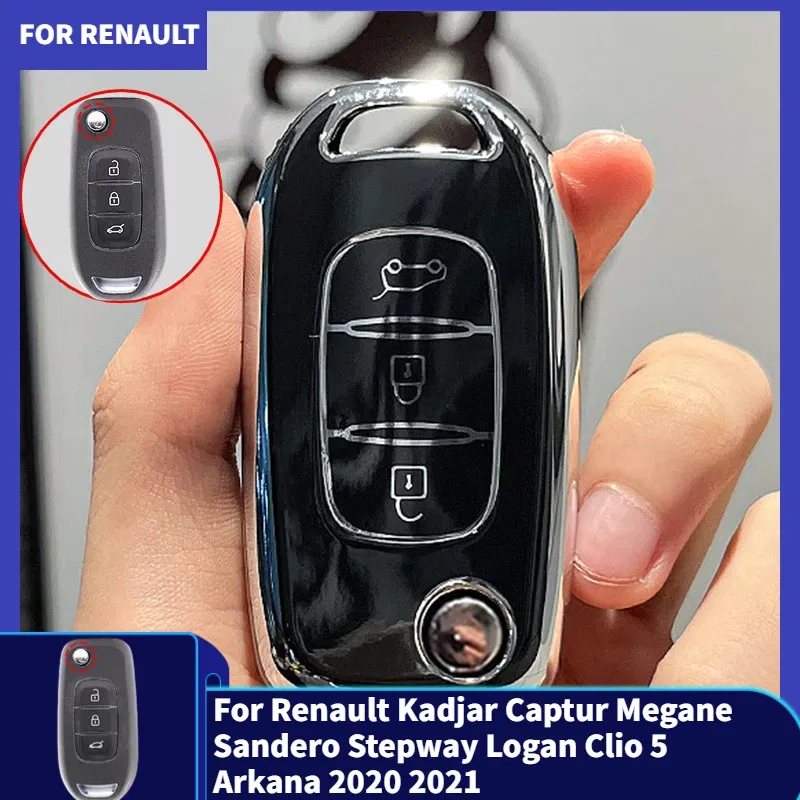Color Name: WHITE - For Renault Kadjar Captur Megane Sandero Stepway Logan Clio 5 Arkana 2020 2021 TPU Car Flip Key Case Cover Key Protector