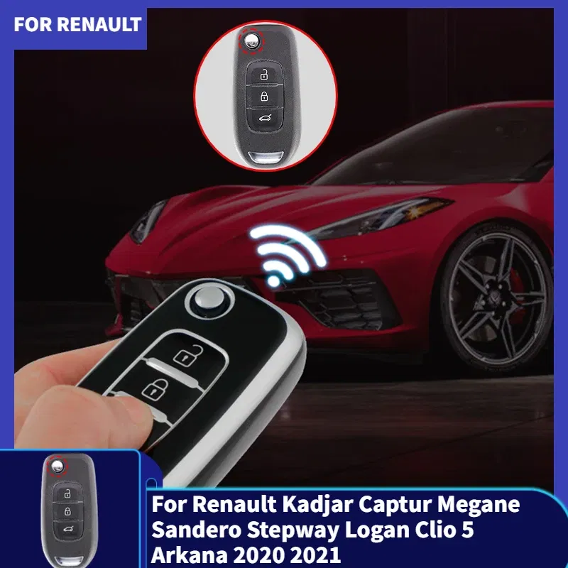Color Name: WHITE - For Renault Kadjar Captur Megane Sandero Stepway Logan Clio 5 Arkana 2020 2021 TPU Car Flip Key Case Cover Key Protector