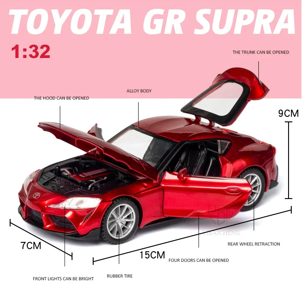Color: Red - 1:32 Toyota GR SUPRA Diecast Alloy Car Model High Simulation Metal Toy With Sound Light Pull Back For Kid Children Collection