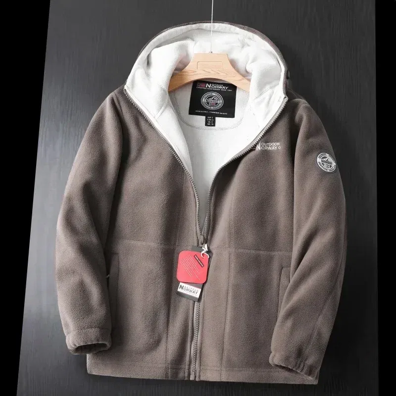 Color: Khaki, Size: XXL - Winter Wool Jacket Men's High-end Embroidered Thickened Fleece Windproof Jacket Outdoor Snow Cold-proof Men's Warm Hooded Coat
